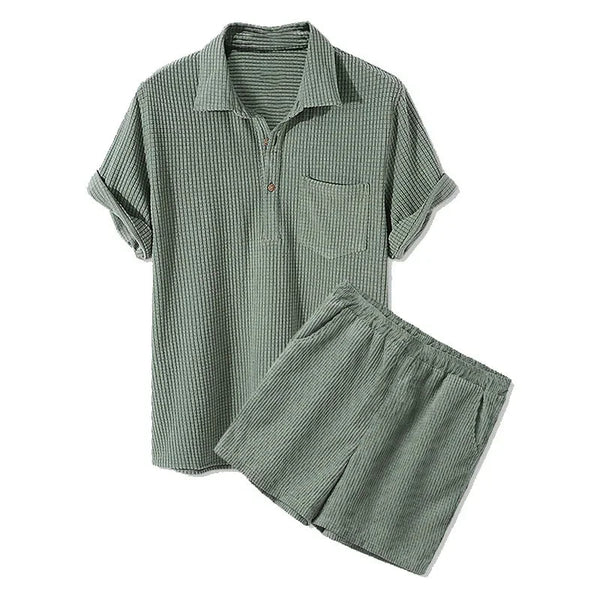 Conjunto Masculino de Veludo Camisa Polo + Shorts